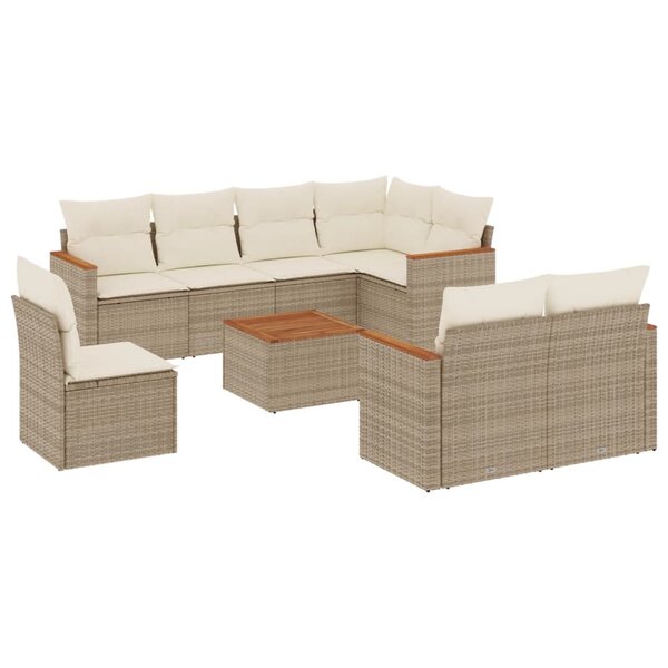 vidaXL Salon de jardin avec coussins 9 Pièces beige résine tressée
