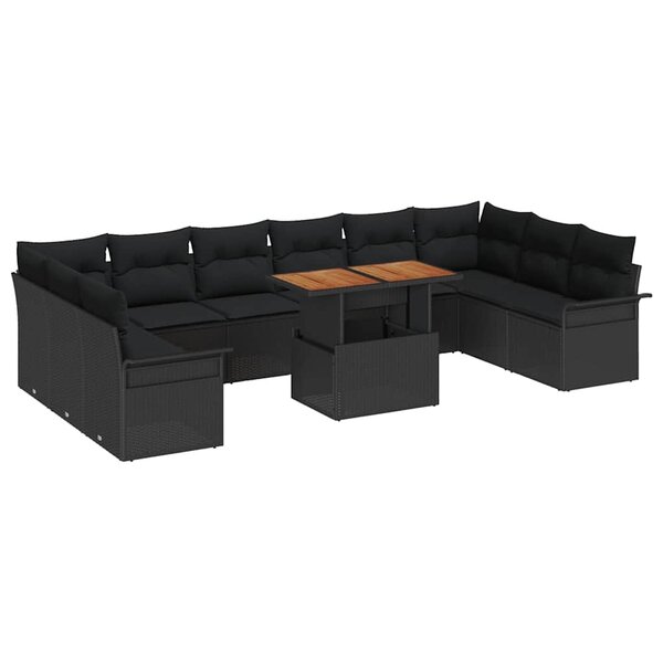 vidaXL Ensemble de canapé de jardin avec coussin 11 Pièces Noir