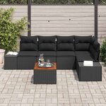 vidaXL Ensemble de canapé de jardin avec coussin 6 Pièces Noir Poly rotin