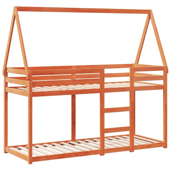 vidaXL Lit superposé avec toit cire marron 90x190cm bois massif de pin