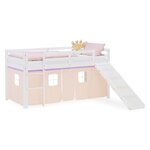 Lit mezzanine 90x200cm avec toboggan et rideau pin pêche
