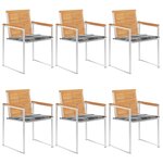 vidaXL Chaises de jardin lot de 6 avec coussins Bois de teck massif