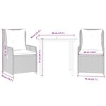 vidaXL Ensemble à manger de jardin et coussins 3 Pièces Beige poly rotin