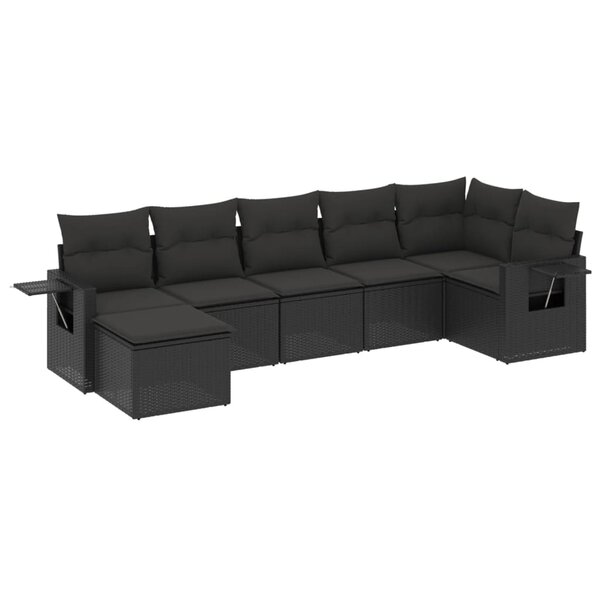 vidaXL Salon de jardin 7 Pièces avec coussins noir résine tressée