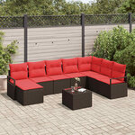 vidaXL Ensemble de canapé de jardin avec coussin 9 Pièces Marron et rouge