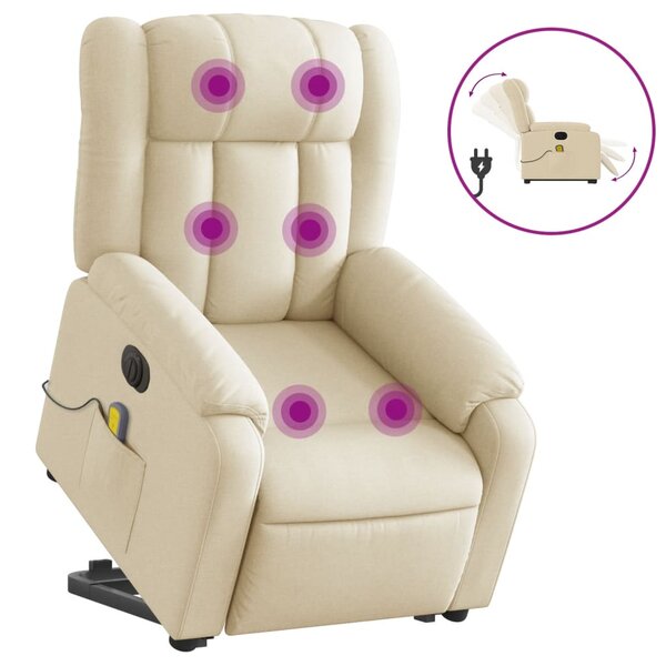 vidaXL Fauteuil inclinable de massage électrique Crème Tissu