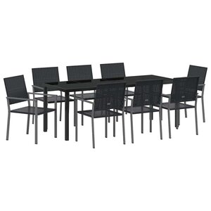 vidaXL Ensemble de salle à manger pour jardin 9 Pièces Noir Poly rotin