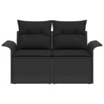 vidaXL Canapé de jardin 2 places avec rangement et coussins  noir en poly rattan