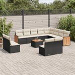vidaXL Salon de jardin avec coussins 13 Pièces noir résine tressée