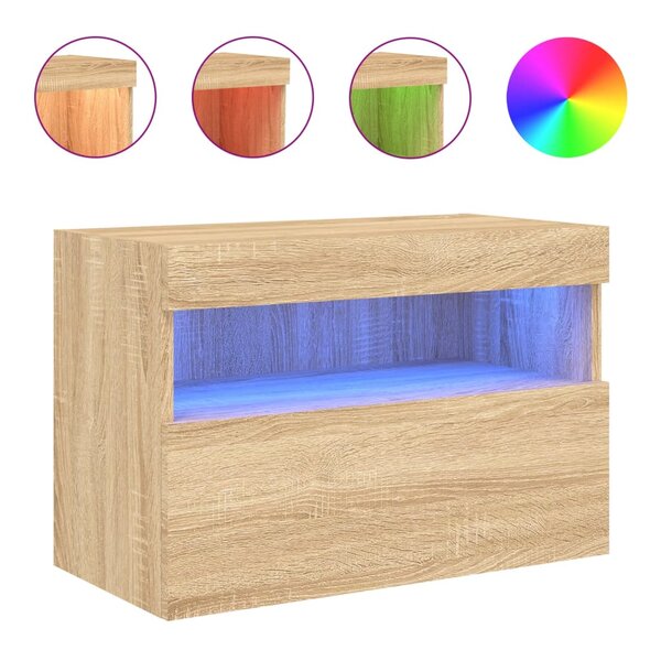 vidaXL Meuble TV mural avec lumières LED chêne sonoma 60x30x40 cm