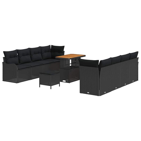 vidaXL Ensemble de canapé de jardin avec coussin 11 Pièces Noir
