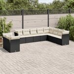 vidaXL Salon de jardin 10 Pièces avec coussins noir résine tressée