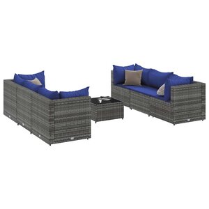 vidaXL Salon de jardin 7 Pièces avec coussins Gris Résine tressée
