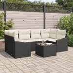 vidaXL Ensemble de Sofa de Jardin 7 Pièces avec Coussins Rattan Noir