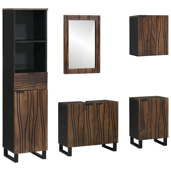vidaXL Ensemble de mobilier de salle de bain avec tiroir avec étagère avec stockage avec porte avec miroir 5 Pièces Blanc