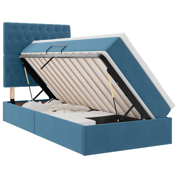 vidaXL Lit de rangement LED avec matelas Bleu foncé 90 x 200 cm