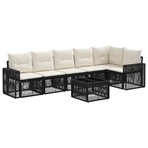 vidaXL Ensemble de canapé de jardin 7 Pièces Noir et blanc crème