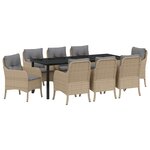vidaXL Ensemble de salle à manger pour jardin 9 Pièces Beige polyrotin