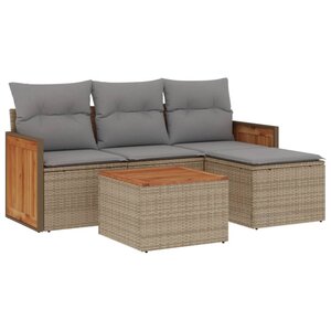 vidaXL Salon de jardin avec coussins 5 Pièces beige résine tressée