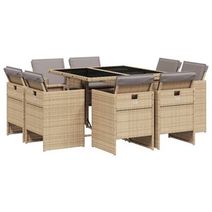vidaXL Ensemble à manger de jardin et coussins 9 Pièces mélange beige