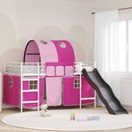 vidaXL Lit mezzanine pour enfants Blanc et rose 90 x 200 cm Métал