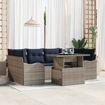 vidaXL Ensemble de canapé de jardin 7 Pièces Gris et marine polyrotin