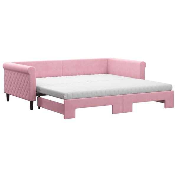 vidaXL Lit de jour avec lit gigogne et matelas rose 100x200 cm velours