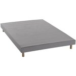 Sommier tapissier à lattes 140 x 190 cm - Bois massif gris + Pieds