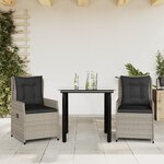 vidaXL Ensemble à manger de jardin 3Pièces coussins gris clair poly rotin