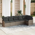 Ensemble de canapé de jardin 6 pièces avec coussins en rotin poly gris