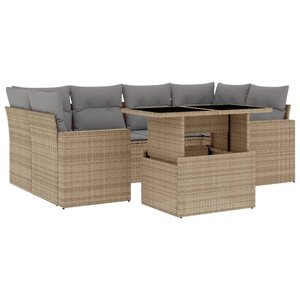 vidaXL Salon de jardin avec coussins 7 Pièces beige résine tressée