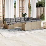 vidaXL Salon de jardin 11 Pièces avec coussins beige résine tressée