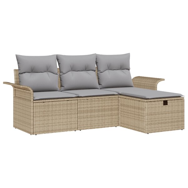 Ensemble de canapés de jardin de 4 pièces avec coussins Beige Poly Rattan