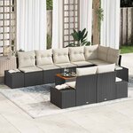 vidaXL Ensemble de canapé de jardin avec coussin 9 Pièces Noir Poly rotin