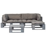 vidaXL Salon palette de jardin 4 Pièces avec coussins gris bois