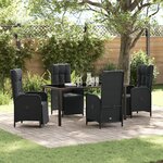 vidaXL Ensemble de salle à manger de jardin 5 pièces avec coussins Noir Poly Rattan
