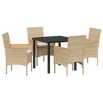 vidaXL Ensemble de salle à manger de jardin de 5 pièces avec coussins beige poly rattan