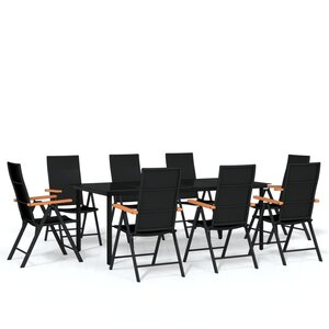 vidaXL Ensemble à manger de jardin 9 Pièces Noir