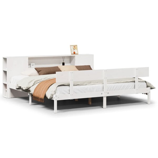 vidaXL Lit bibliothèque sans matelas blanc 200x200 cm bois pin massif