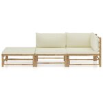 vidaXL Salon de jardin 3 Pièces avec coussins blanc crème bambou