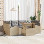 vidaXL Set de salle à manger de jardin 7 pièces avec coussins beige en rotin synthétique acacia