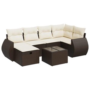 vidaXL Salon de jardin avec coussins 7 Pièces marron résine tressée