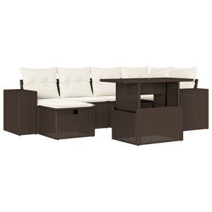 vidaXL Salon de jardin avec coussins 7 Pièces marron résine tressée