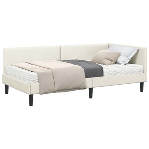vidaXL Cadre de lit d'angle avec matelas Autre 2 Pièces Crème Velours