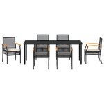 vidaXL Ensemble de salle à manger de jardin 7 pièces avec coussins noir poly rattan