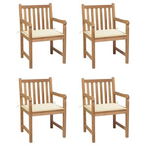 vidaXL Chaises de jardin lot de 4 et coussins crème bois teck solide