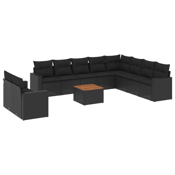 vidaXL Salon de jardin 11 Pièces avec coussins noir résine tressée