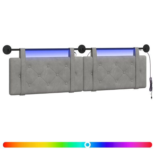 vidaXL Tête de lit suspendue Avec lumière LED Gris clair Velours