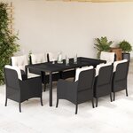 vidaXL Ensemble à manger de jardin 9Pièces coussins noir résine tressée