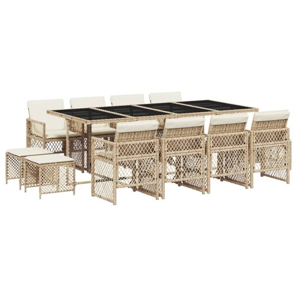 vidaXL Ensemble à manger de jardin et coussins 13 Pièces beige
